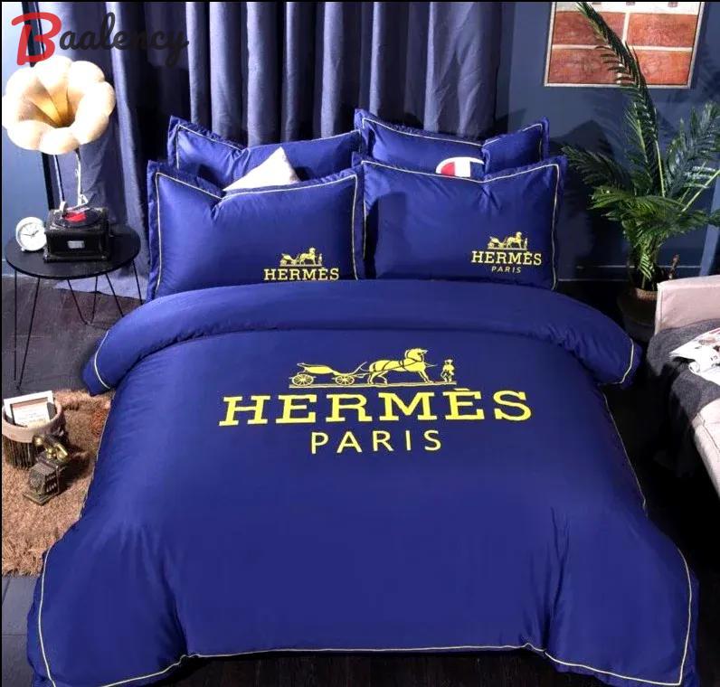 Blue hermes logo luxury brand high end premium bedding set for bedroom luxury bedspread duvet cover set with pillowcases home decoration bedding sets