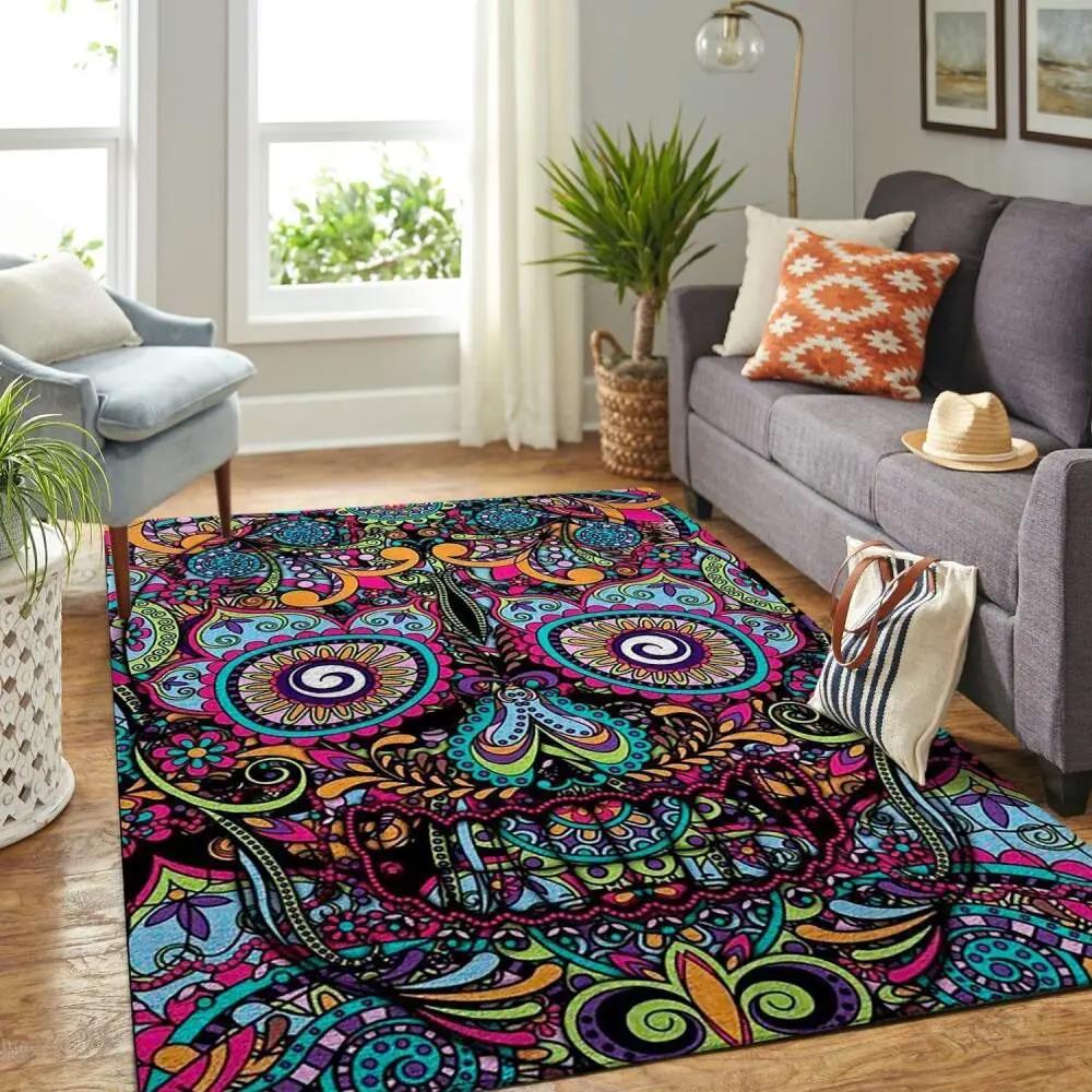 Boho detailed skull area rug ofd bh190830 area rug living room carpet rug regtangle carpet floor decor home decor Rectangle Rug