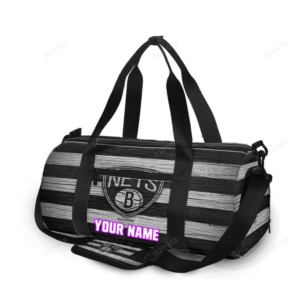 Brooklyn nets ball black white wood personalized name travel bag gym bag 524 Travel Bag