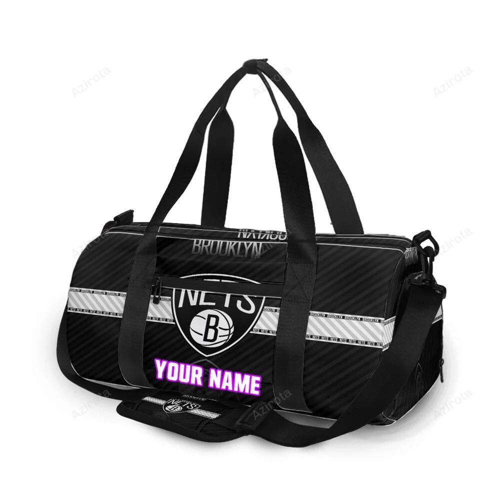 Brooklyn nets ball white line personalized name travel bag gym bag 731 Travel Bag