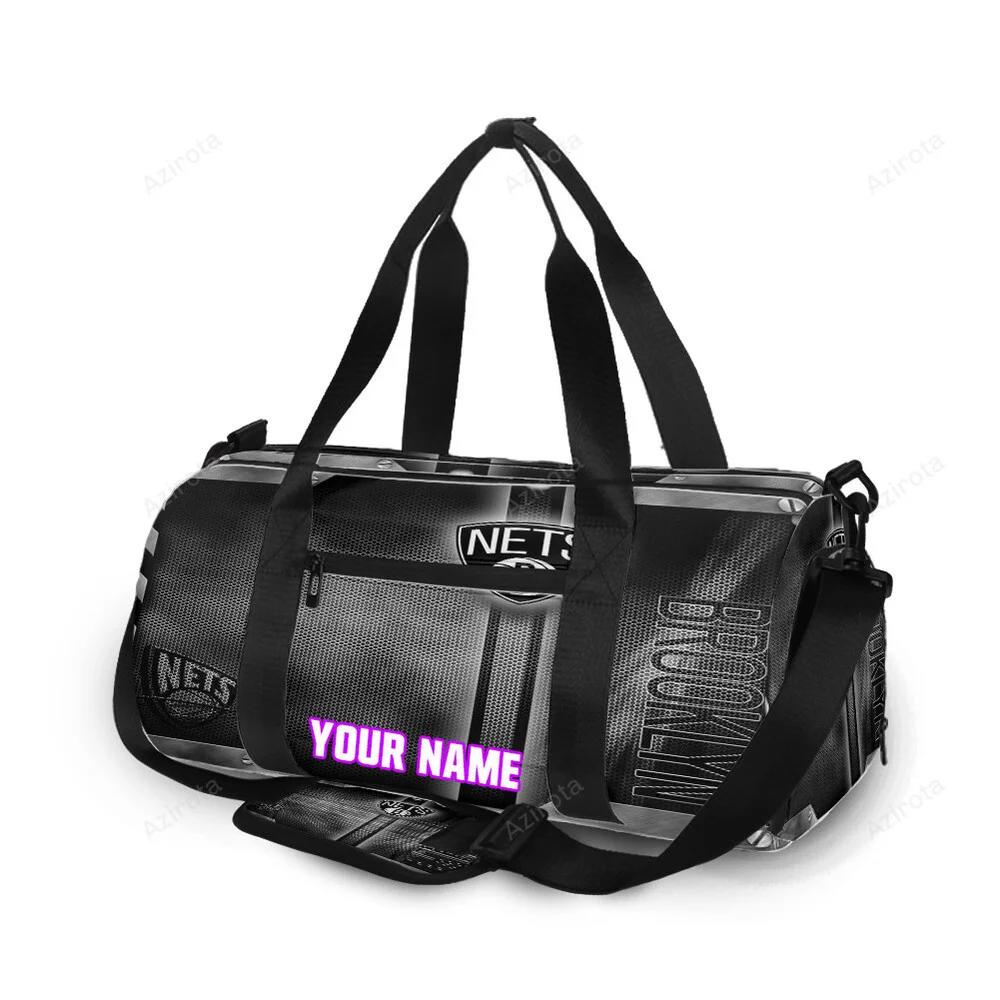 Brooklyn nets black metal personalized name travel bag gym bag 1810 Travel Bag