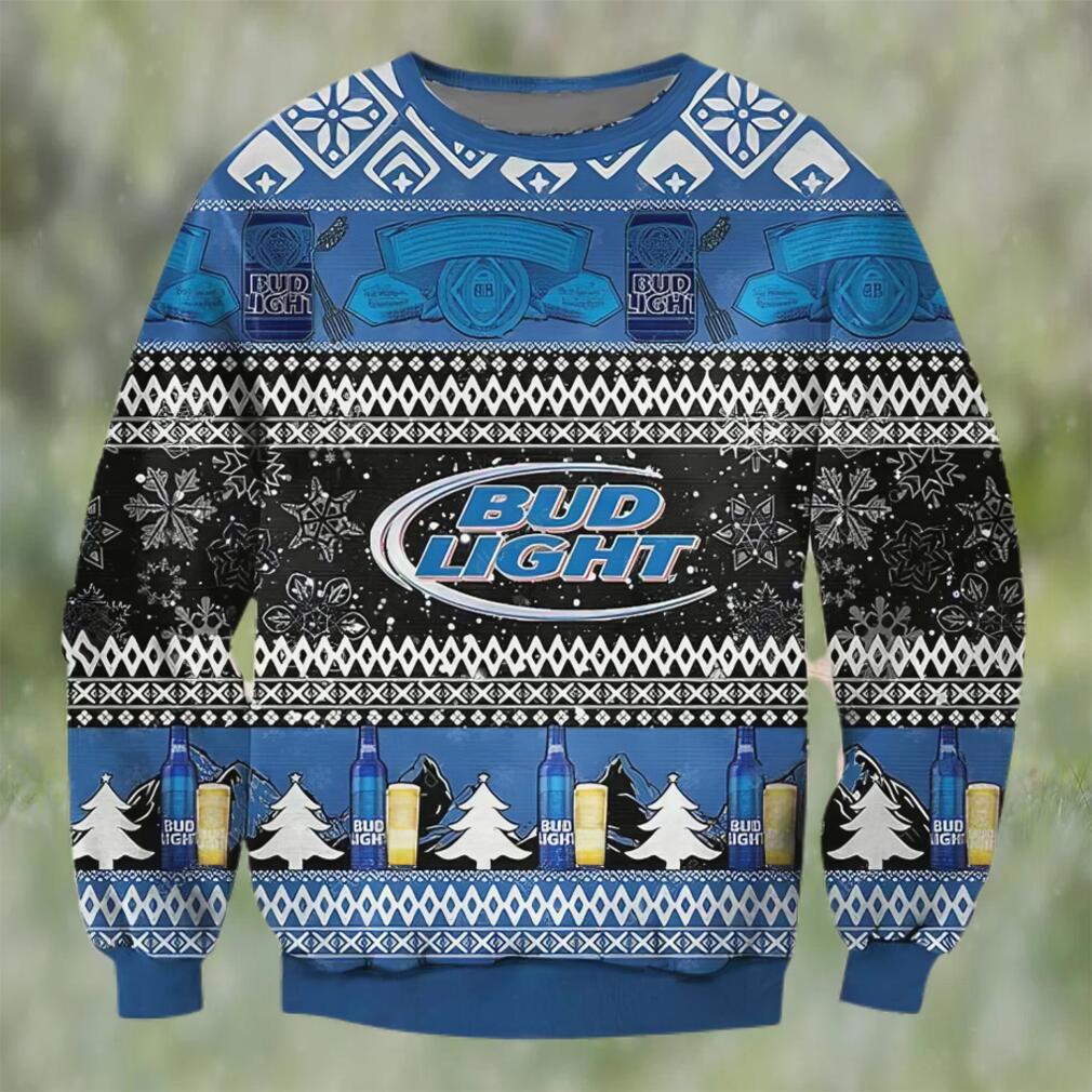 Bud light beer black blue color ugly christmas sweater, faux wool sweater, international beer day, gifts for beer lovers, best christmas gifts for 2022 ? prinvity Christmas Ugly Sweater