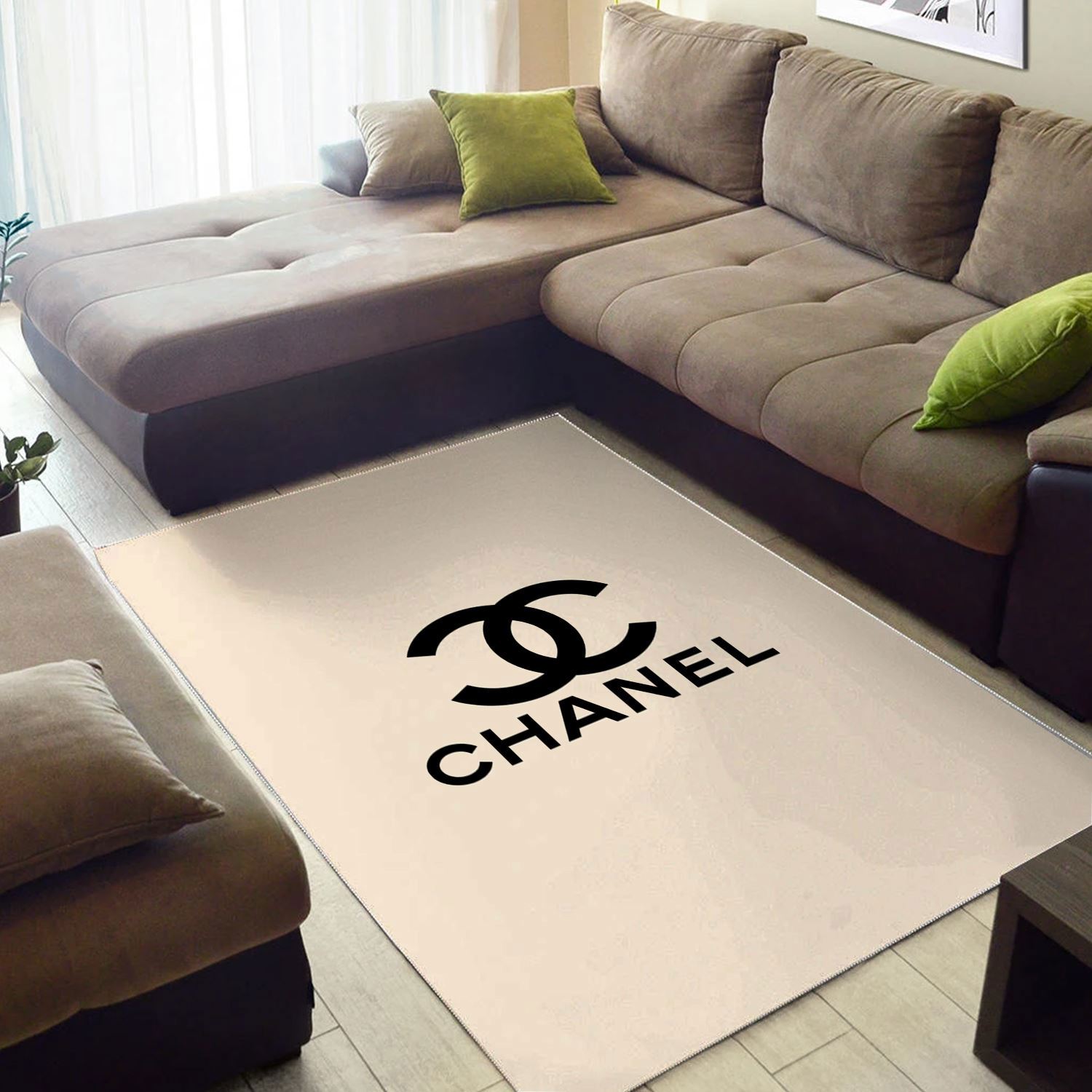 Chanel beige logo type 641. Upgrade Your Living Room with Luxury Home Decor: Area Carpets, Floor Decor, Door Mats, and Hot Gift Items with style a High-End Fashion Brand Rectangle Rug