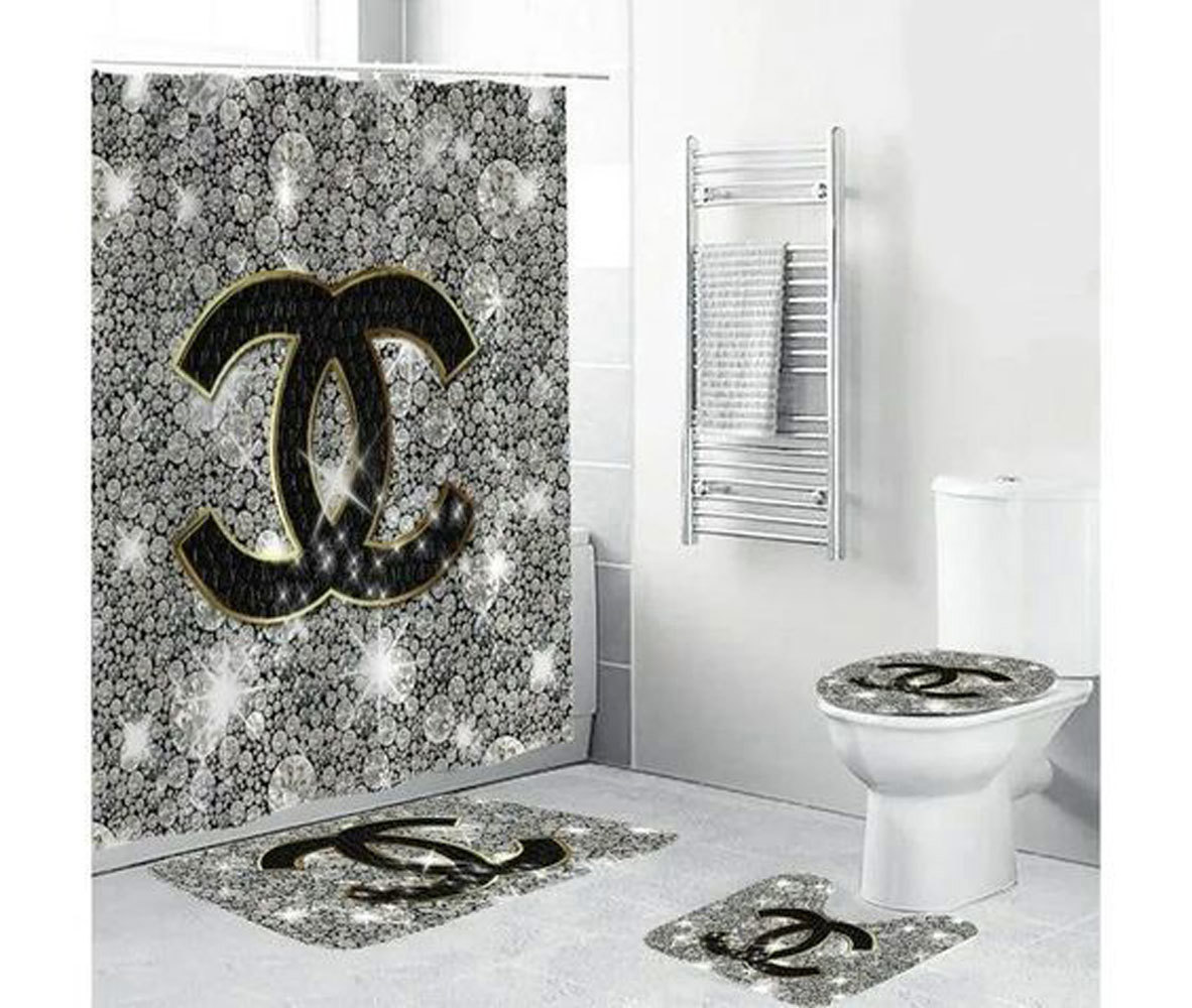Chanel bling bathroom set bath mat home decor hypebeast luxury fashion brand Bathroom Set