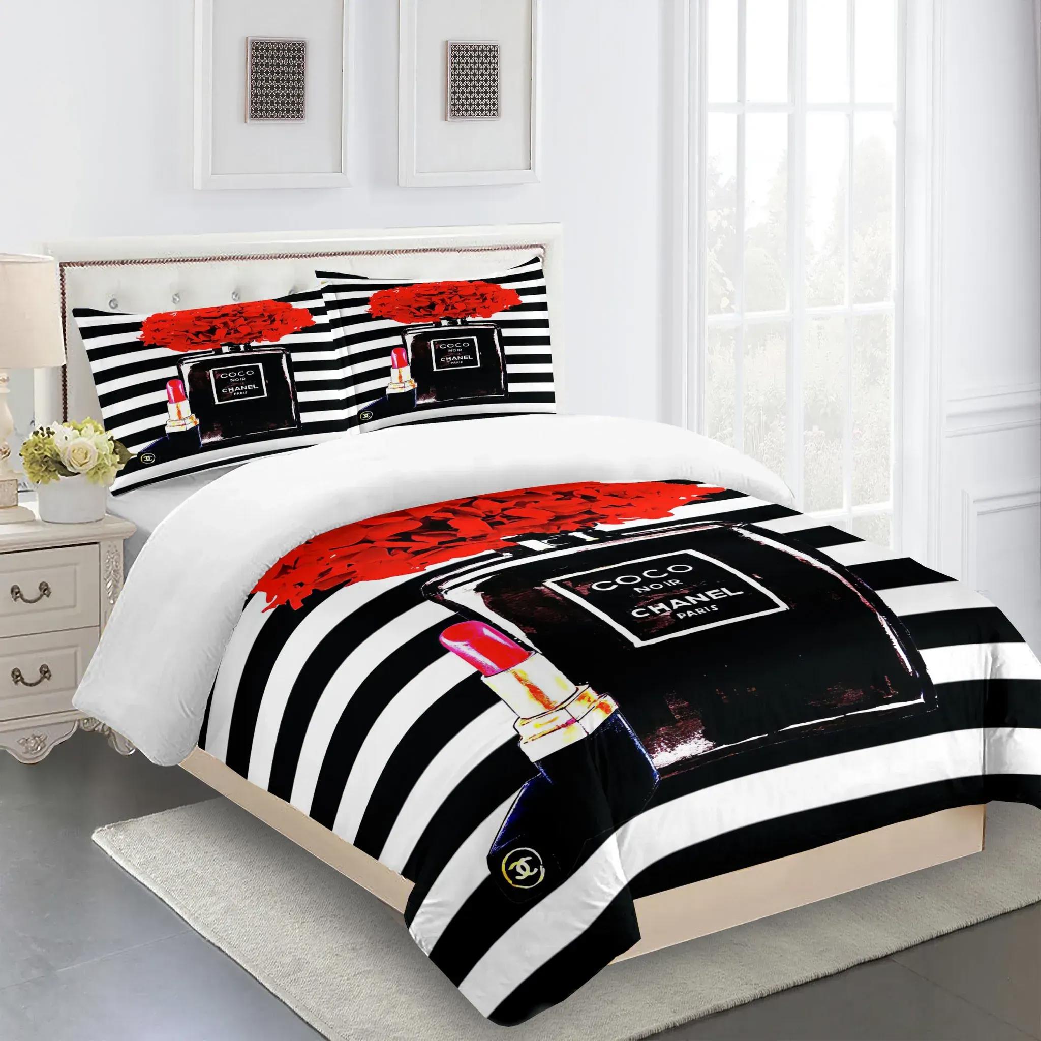 Chanel coco noir paris luxury brand premium bedding set for bedroom luxury bedspread duvet cover set with pillowcases home decoration Bedding Sets