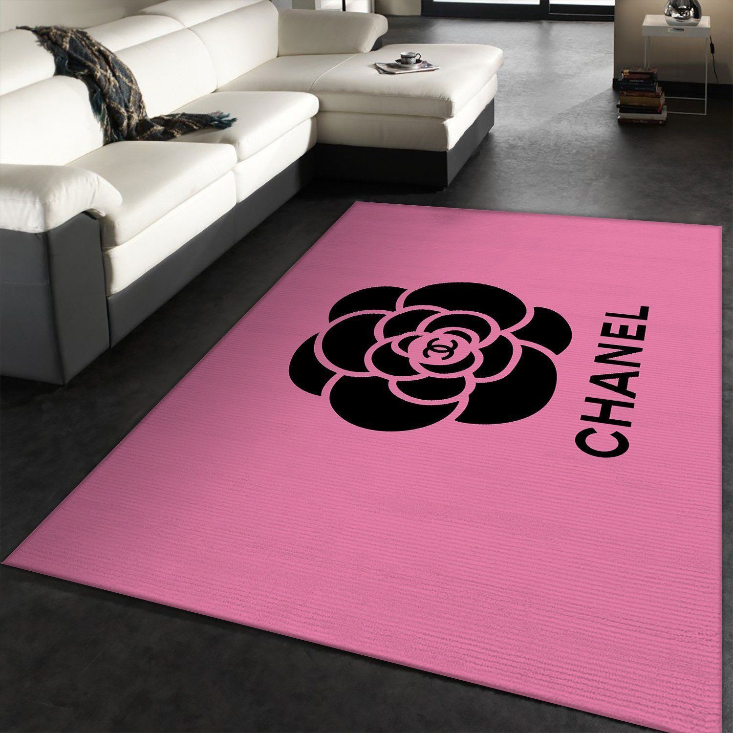 Chanel flower pinky logo type 552. Upgrade Your Living Room with Luxury Home Decor: Area Carpets, Floor Decor, Door Mats, and Hot Gift Items with style a High-End Fashion Brand Rectangle Rug