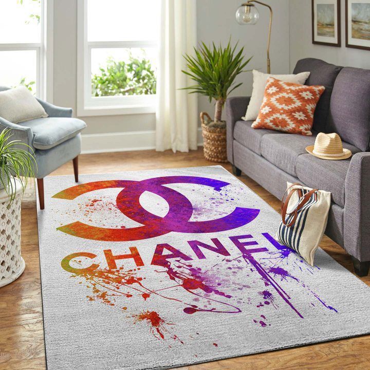 Chanel paintful logo type 534. Upgrade Your Living Room with Luxury Home Decor: Area Carpets, Floor Decor, Door Mats, and Hot Gift Items with style a High-End Fashion Brand Rectangle Rug