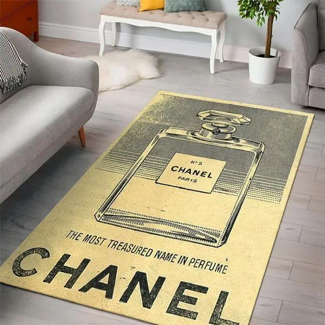 Chanel perfume logo type 528. Upgrade Your Living Room with Luxury Home Decor: Area Carpets, Floor Decor, Door Mats, and Hot Gift Items with style a High-End Fashion Brand Rectangle Rug