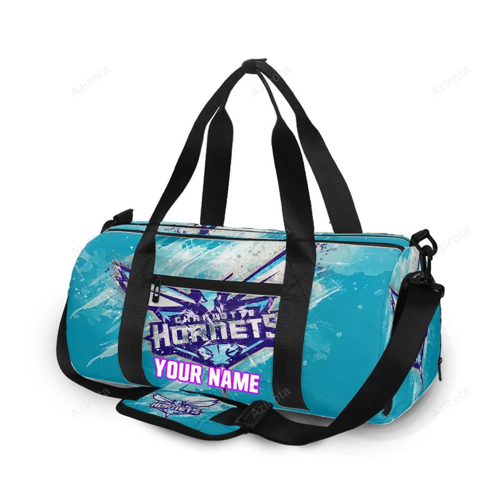 Charlotte hornets blue white personalized name travel bag gym bag 1214 Travel Bag