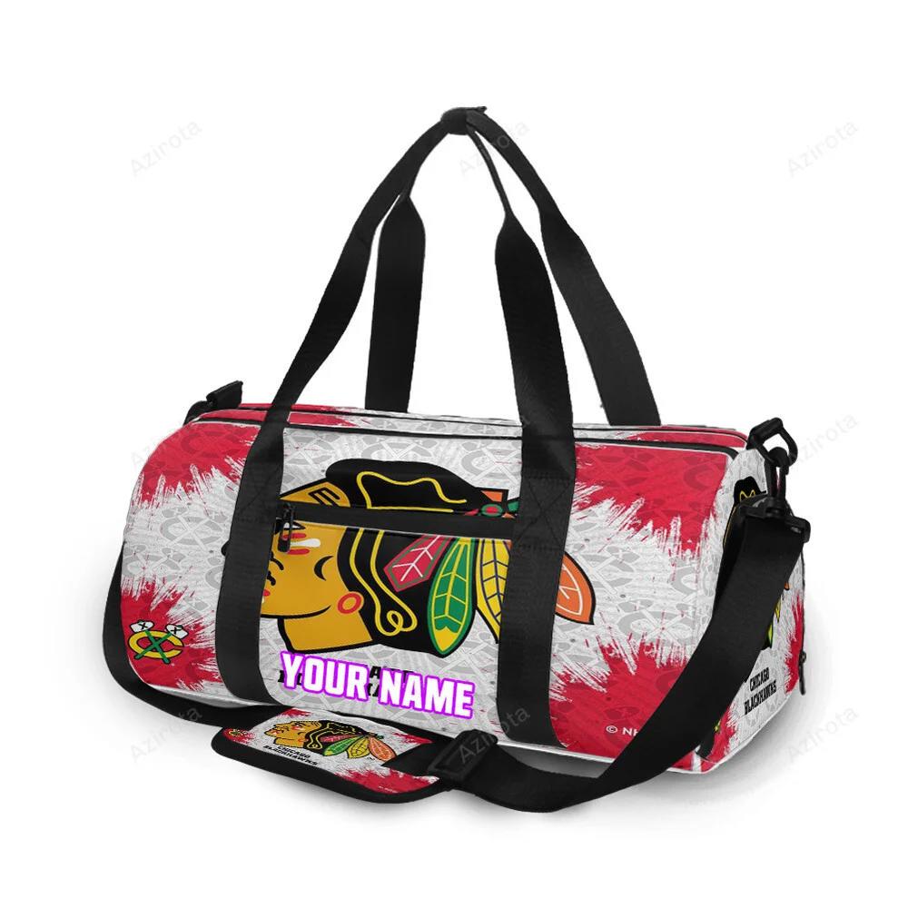 Chicago blackhawks emblem brush texture personalized name travel bag gym bag 541 Travel Bag