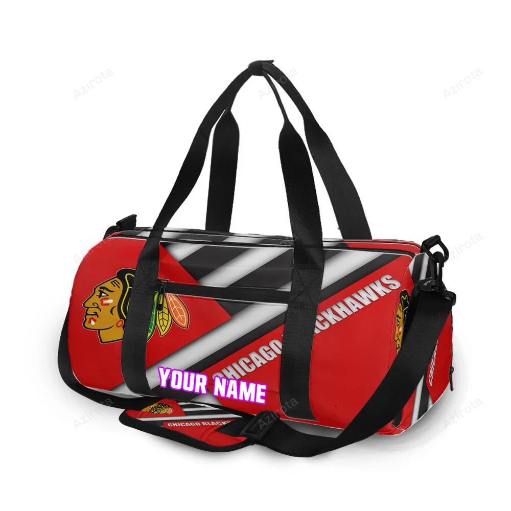 Chicago blackhawks emblem flag personalized name travel bag gym bag 111 Travel Bag