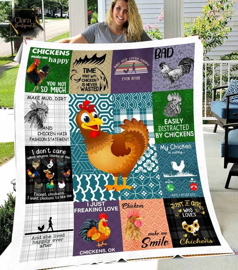 Chicken make me happy you not so much fleece blanket, mink sherpa blanket, chicken blanket, chicken lover gift, cute chicken blanket Quilt Blanket