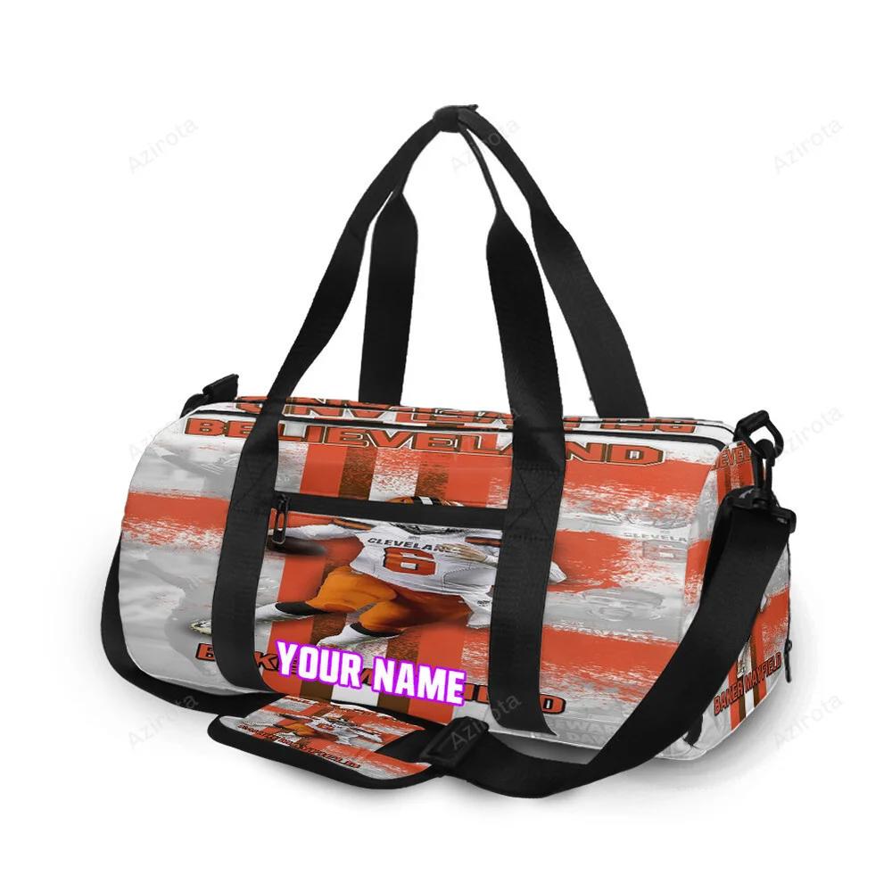 Cleveland browns baker mayfield 06 believeland personalized name travel bag gym bag 675 Travel Bag