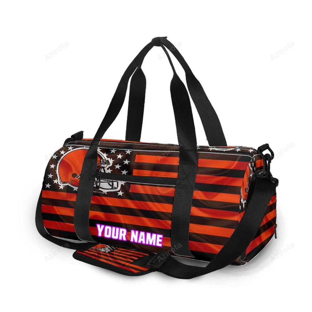 Cleveland browns logo with american flag personalized name travel bag gym bag 1886 Travel Bag