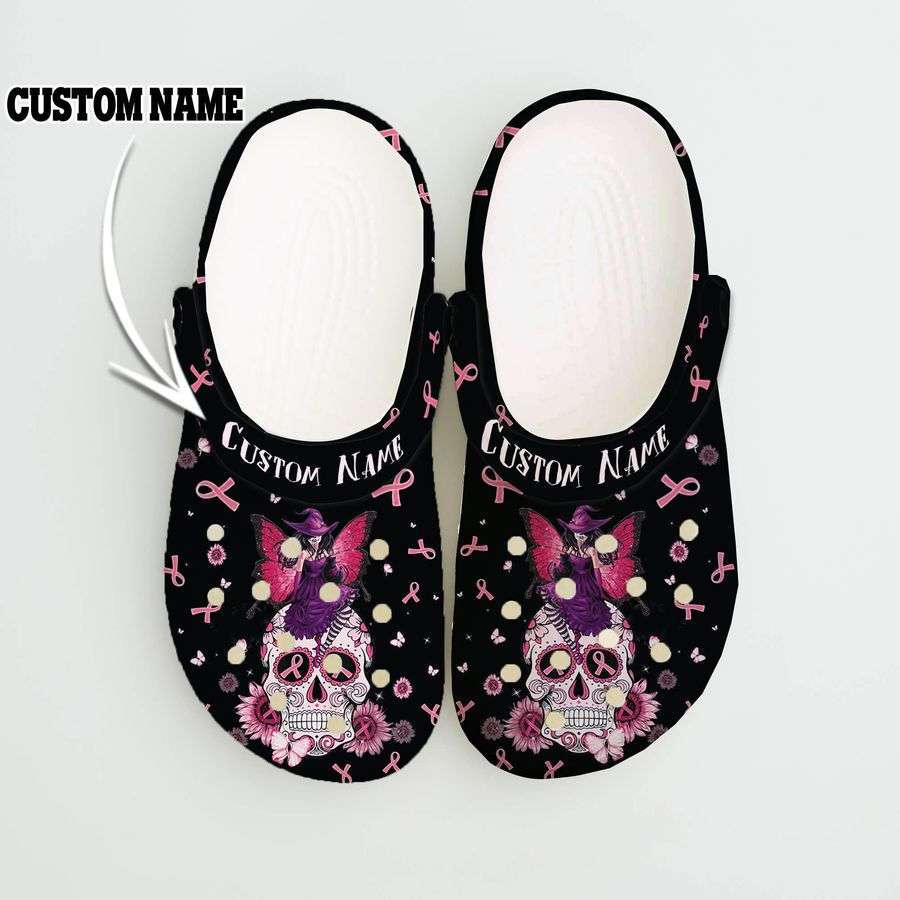 Crocs outfit - breast cancer sugar skull ribbon custom name crocs clogs crocband shoes - 316 Crocs Outfit