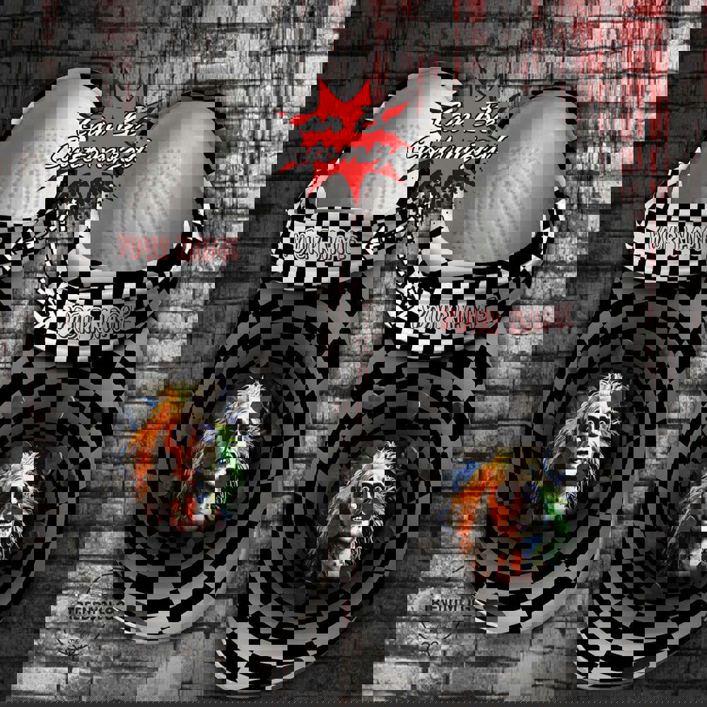 Crocs outfit - halloween crocs personalized halloween scary beetlejuice checkered tunnel clogs crocband shoes - 911 Crocs Outfit