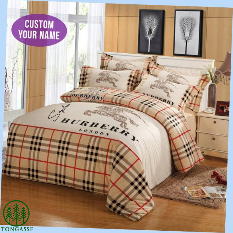 Custom name burberry london bedding set Bedding Sets