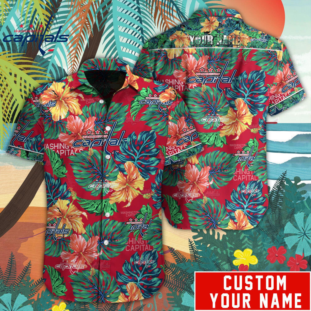 Customized washington capitals tropical floral hawaiian shirt Hawaii Shirt Shorts & Flip Flops
