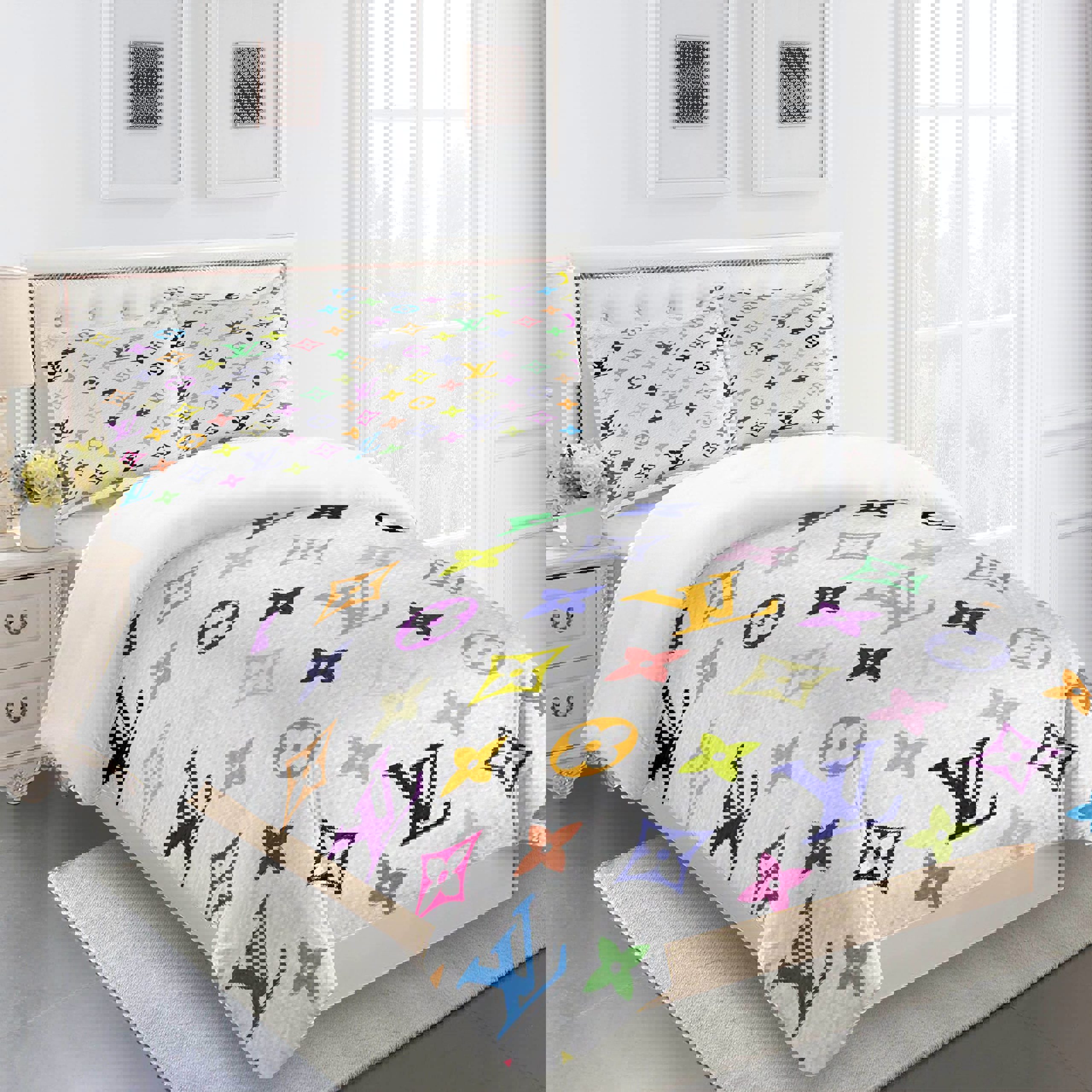 Fullmulticolor louis vuitton logo type 1489 Bedding Sets bedspread bedclothes covers blankets duvet home decor premium fashion brand hyperbeast Bedroom sheets bed linen luxury ideas