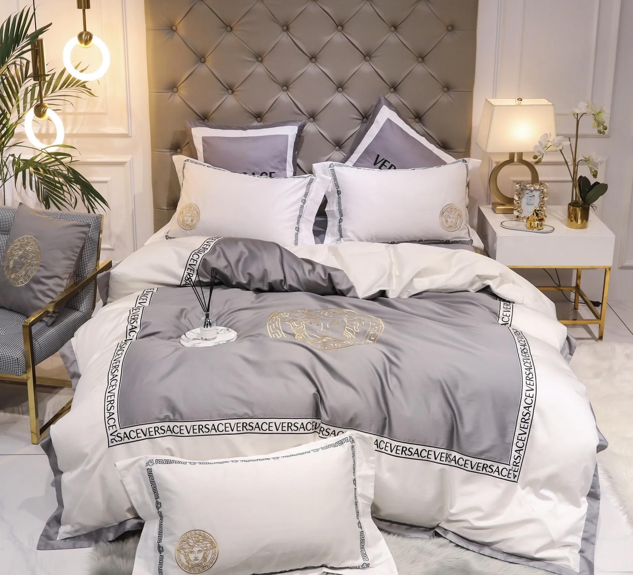 Gianni versace white logo type 1757 Bedding Sets premium fashion brand blankets bedspread bedclothes sheets luxury ideas bed linen duvet hyperbeast Bedroom home decor covers