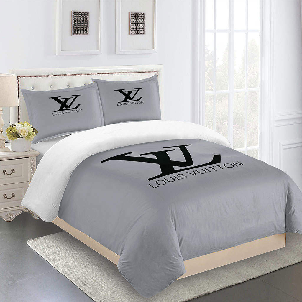 Gray black full louis vuitton logo type 1480 Bedding Sets home decor sheets blankets bedclothes bedspread bed linen luxury ideas covers duvet premium fashion brand hyperbeast Bedroom