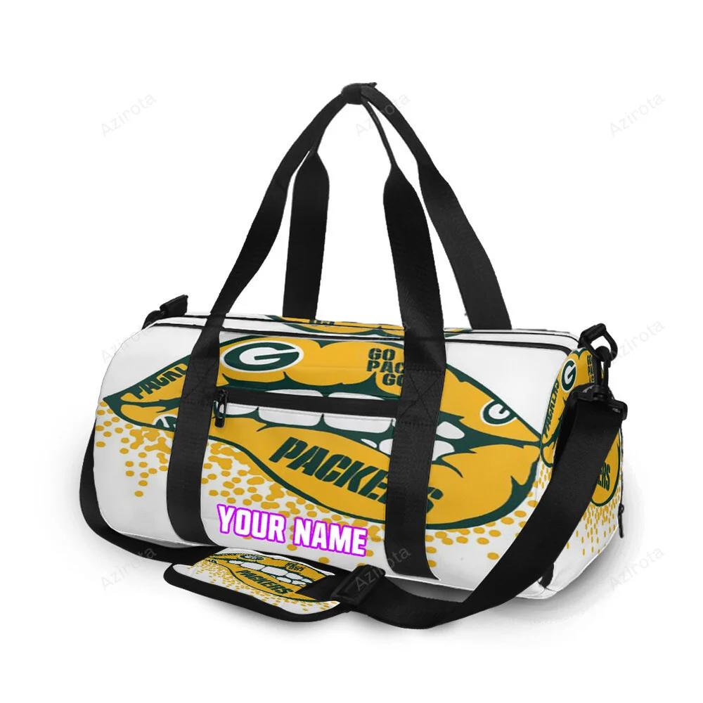 Green bay packers go pack go lips personalized name travel bag gym bag 564 Travel Bag