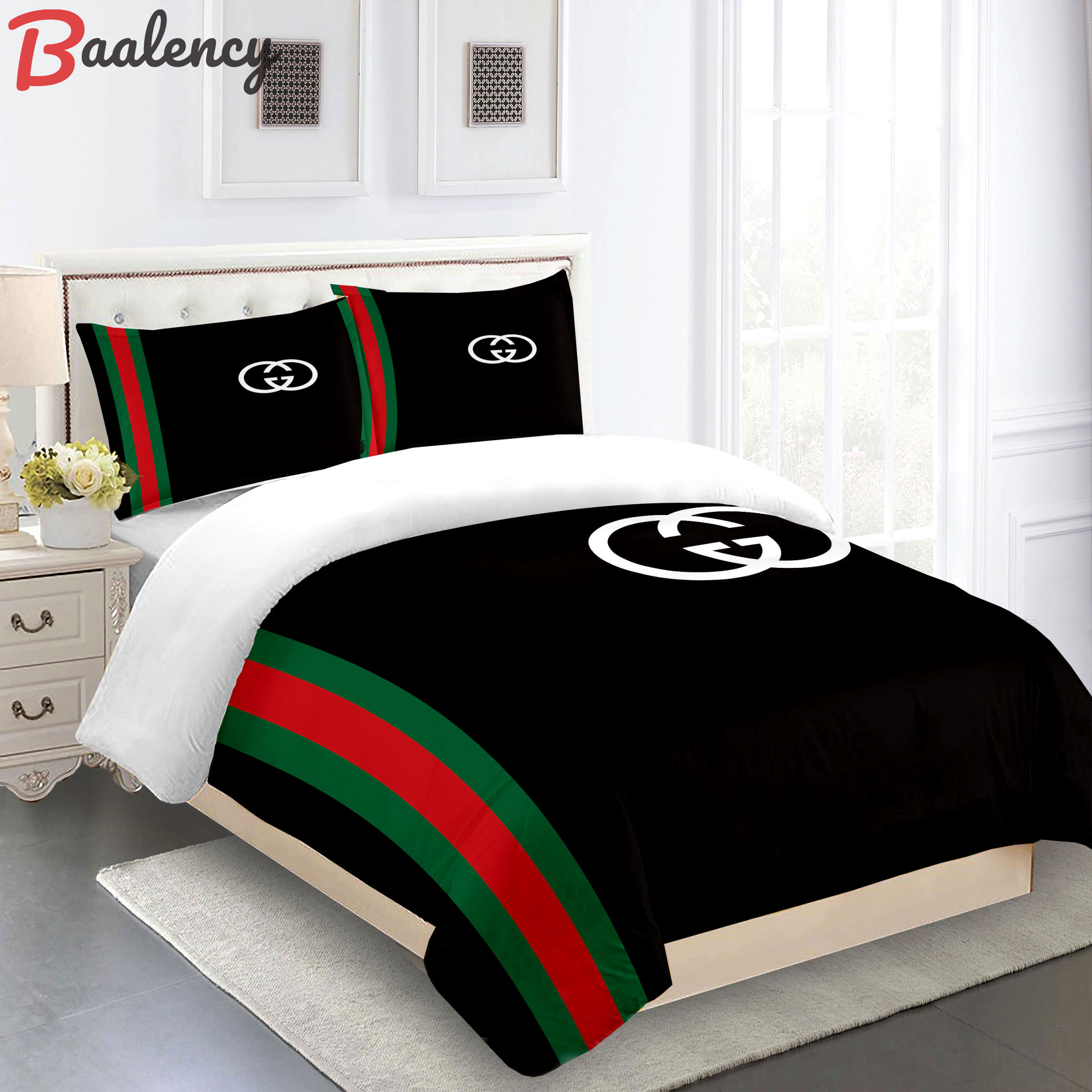 Gucci bedding set black red green luxury bed sheets  home decoration bedding sets
