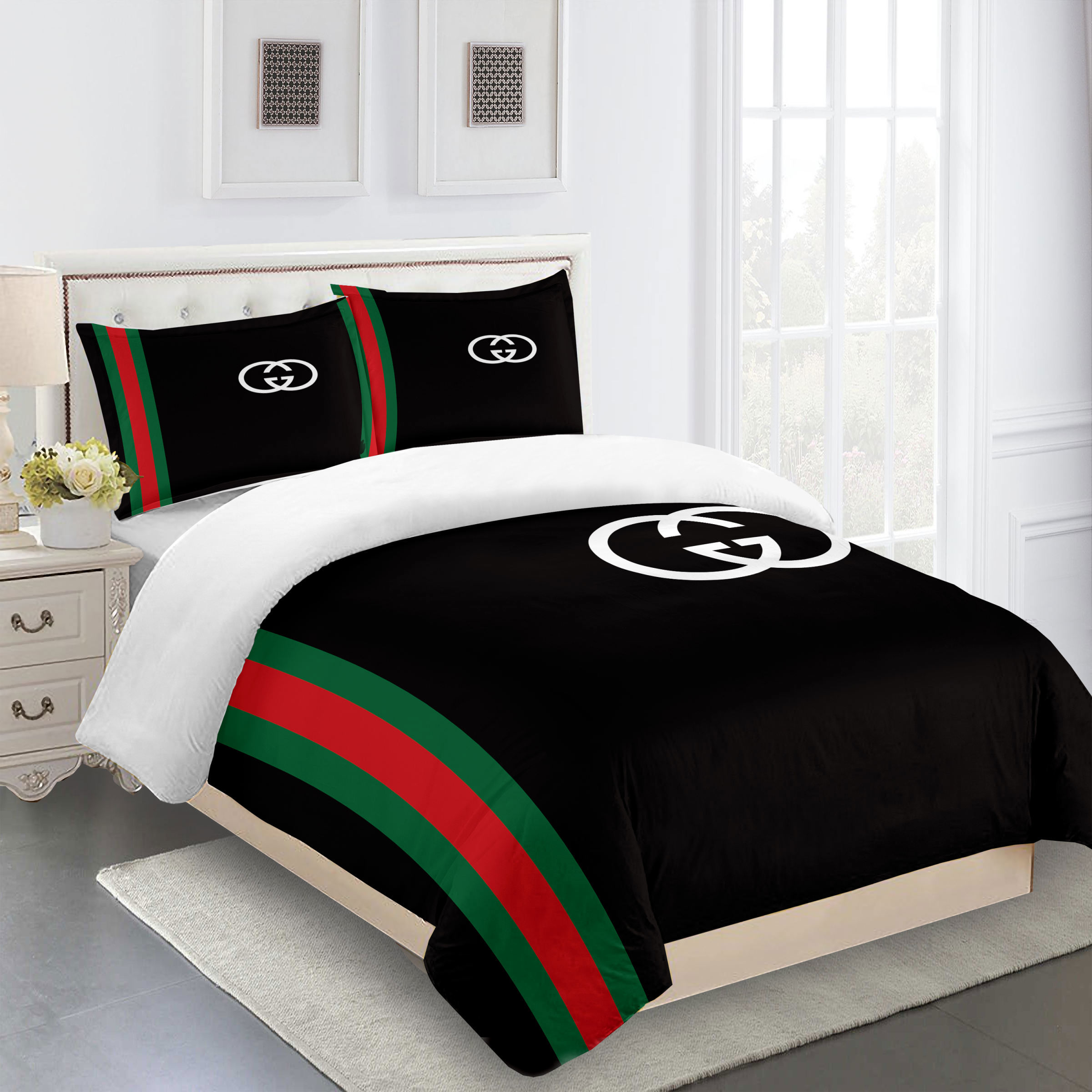 Gucci bedding set black red green luxury bed sheets  home decoration Bedding Sets