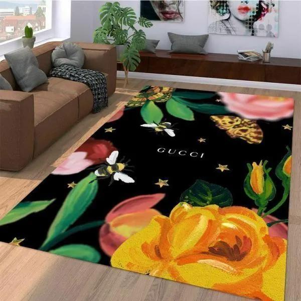 Gucci bee logo type 264. Upgrade Your Living Room with Luxury Home Decor: Area Carpets, Floor Decor, Door Mats, and Hot Gift Items with style a High-End Fashion Brand Rectangle Rug
