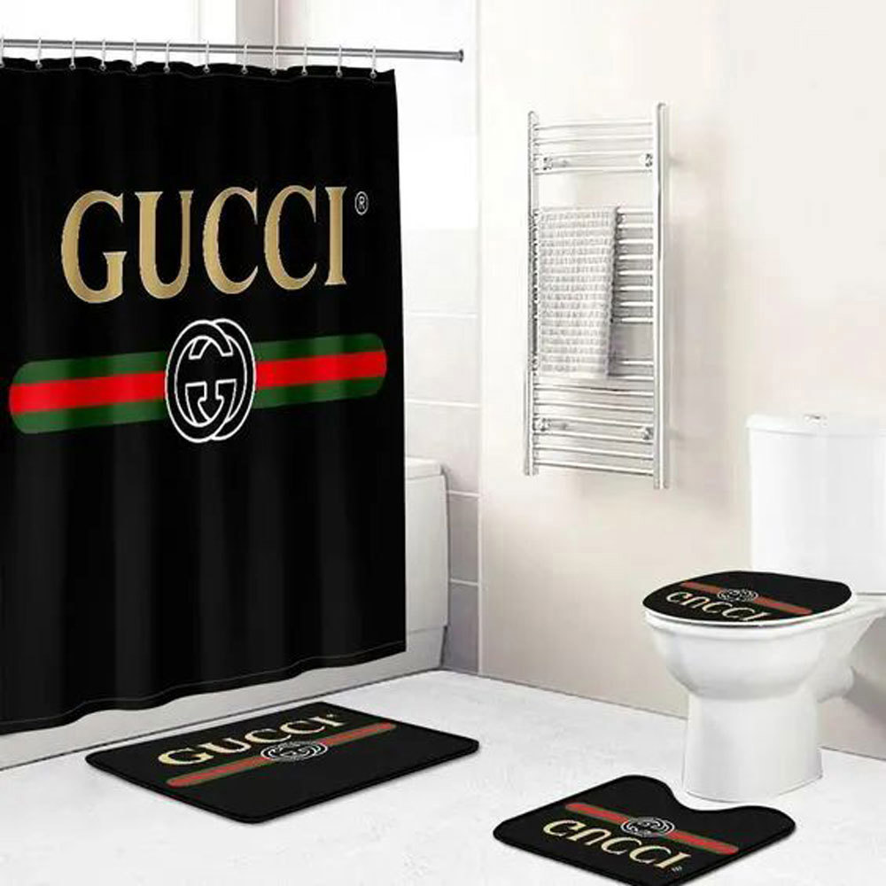 Gucci black stripe luxury fashion brand bath mat hypebeast bathroom sets home decor Bathroom Set