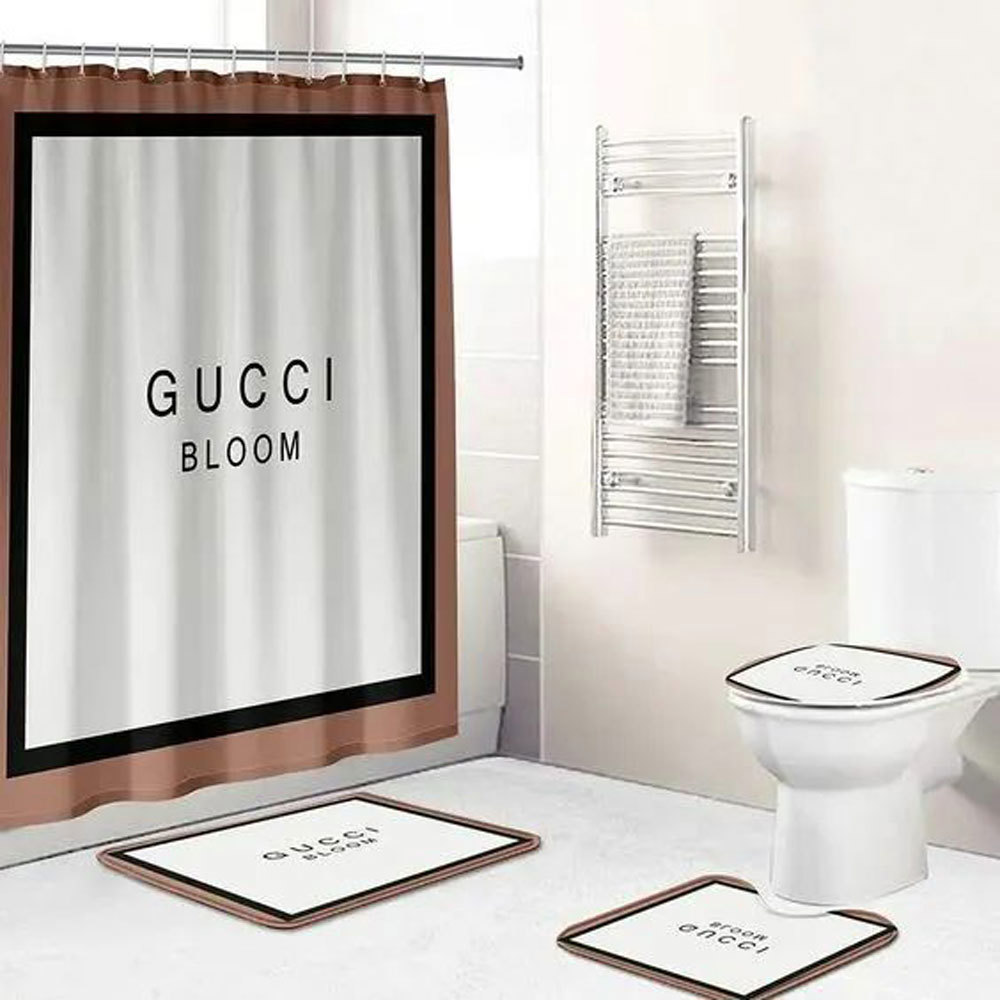 Gucci bloom logo type 707 Bathroom Accessory Sets Bathroom Sets Home Decor Luxury Fashion Brand Hypebeast Bathroom Pedestal Rug Bath Mat Set Waterproof Shower Curtain Toilet Cover