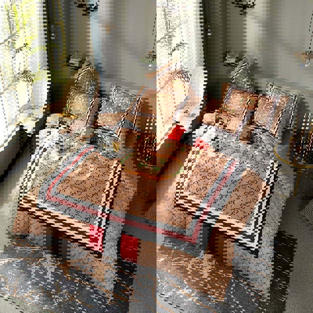 Gucci brown luxury brand high-end bedding set home decor Bedding Sets