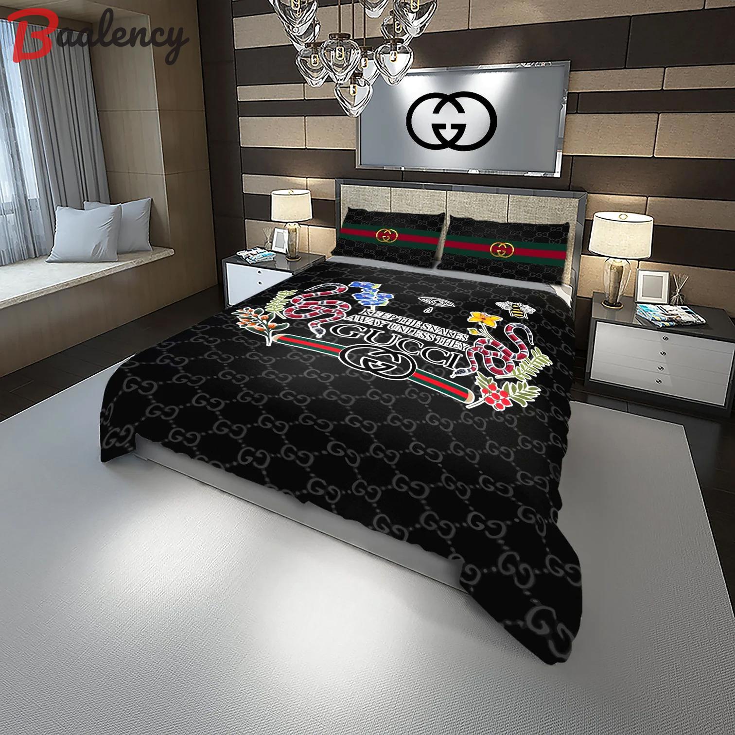 Gucci keep the snake always unless they gucci fashion logo luxury brand bedding sets,bed sets, bedroom sets, comforter sets, duvet cover, bedspread bedding sets