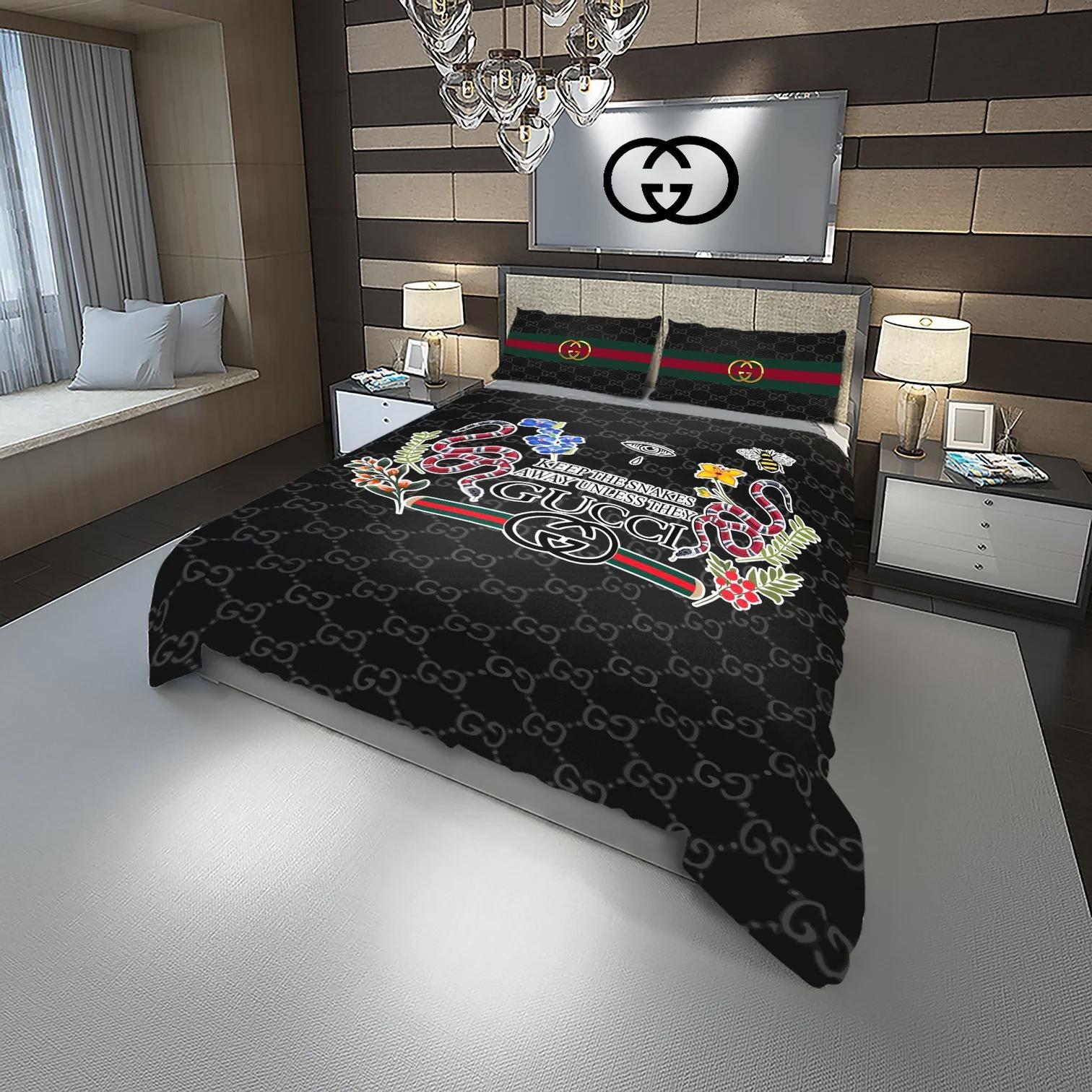Gucci keep the snake always unless they gucci fashion logo luxury brand bedding sets,bed sets, bedroom sets, comforter sets, duvet cover, bedspread Bedding Sets
