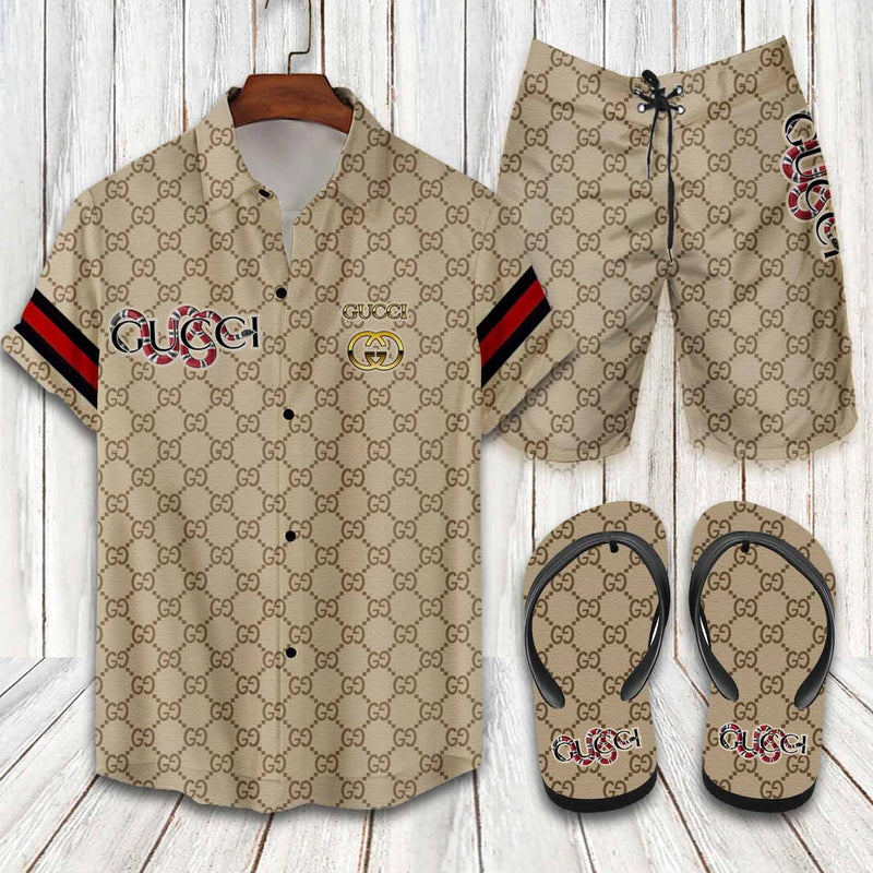 Gucci kingsnake hawaiian shirt beach shorts and flip flops combo Hawaii Shirt Shorts & Flip Flops