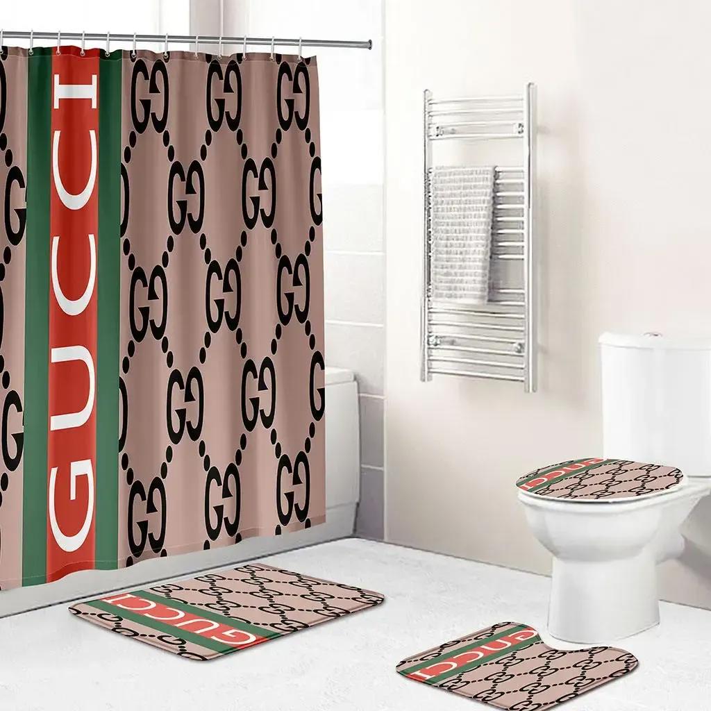 Gucci logo type 1188 Bathroom Accessory Sets Bathroom Sets Luxury Fashion Brand Pedestal Rug Hypebeast Bathroom Toilet Cover Waterproof Shower Curtain Home Decor Bath Mat Set