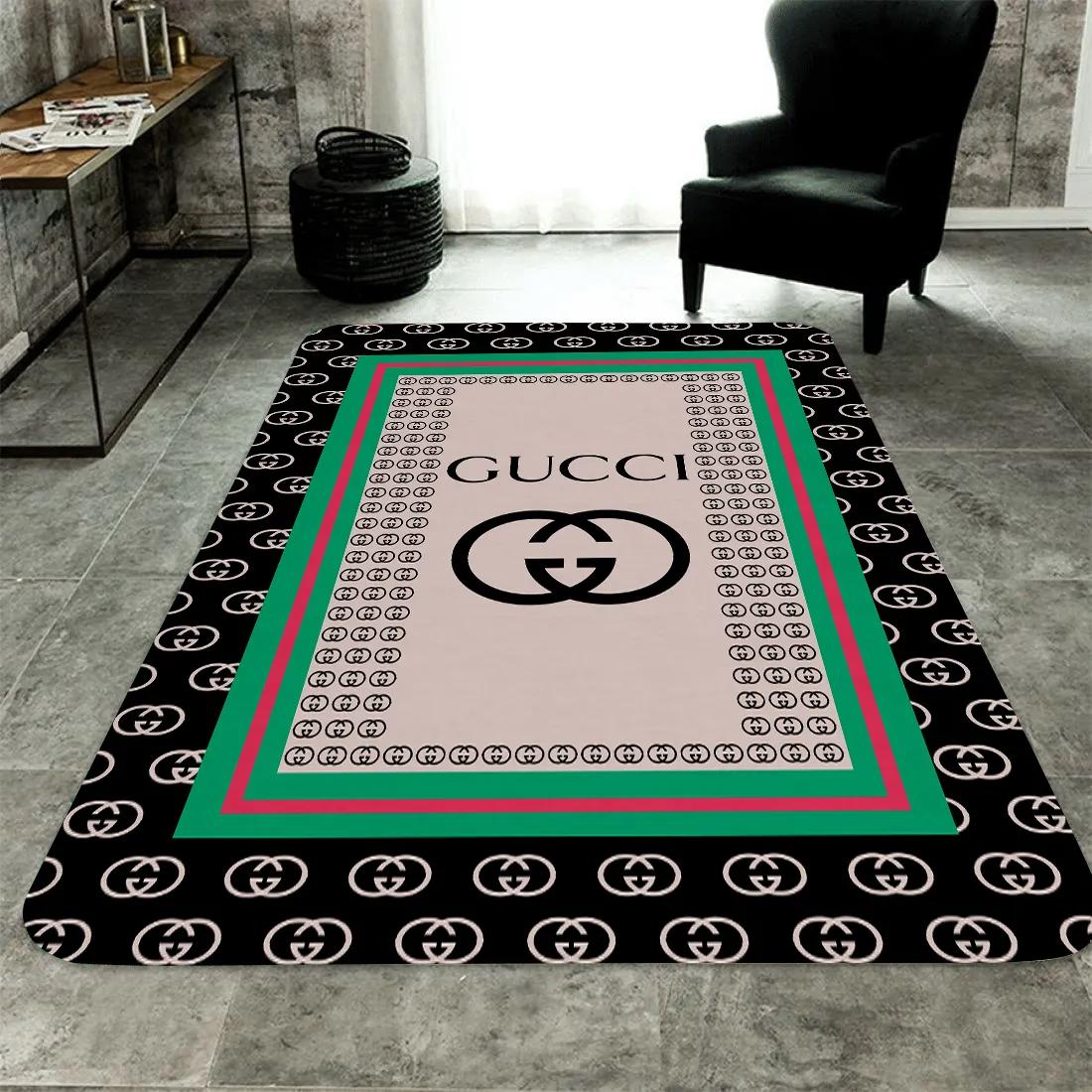Gucci logo type 478. Upgrade Your Living Room with Luxury Home Decor: Area Carpets, Floor Decor, Door Mats, and Hot Gift Items with style a High-End Fashion Brand Rectangle Rug