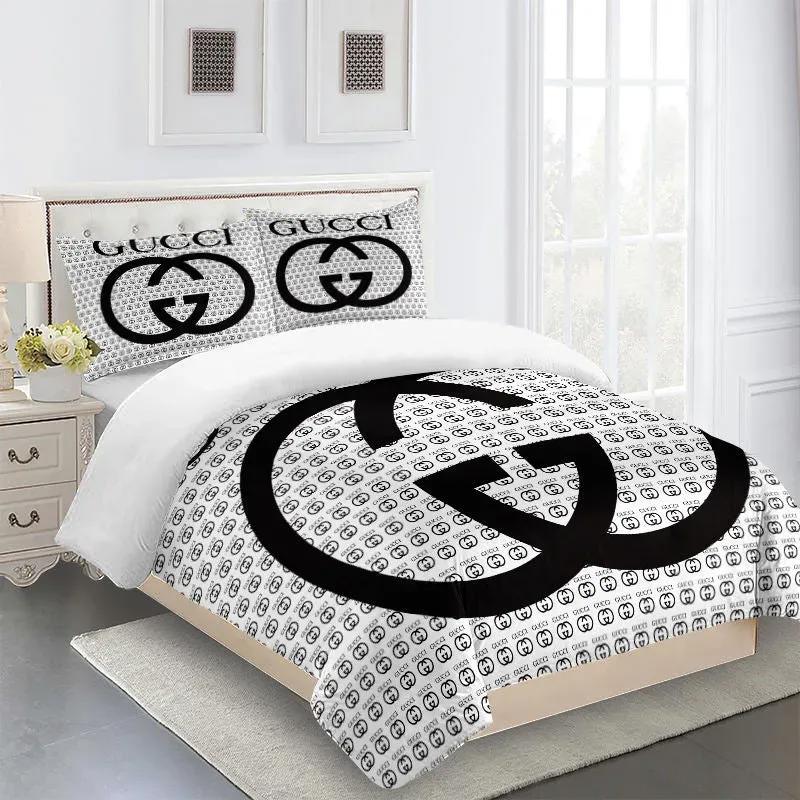 Gucci logo type 906 Bedding Sets premium fashion brand covers bedclothes duvet sheets home decor bedspread bed linen luxury ideas hyperbeast Bedroom blankets