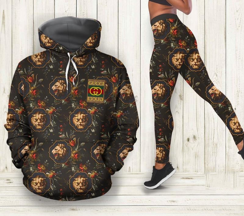 Gucci tiger floral black all over print hoodie leggings set 182 hcst 20 Hoodie Leggings Set