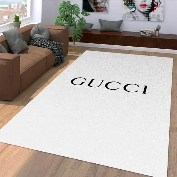 Gucci white logo type 55. Upgrade Your Living Room with Luxury Home Decor: Area Carpets, Floor Decor, Door Mats, and Hot Gift Items with style a High-End Fashion Brand Rectangle Rug