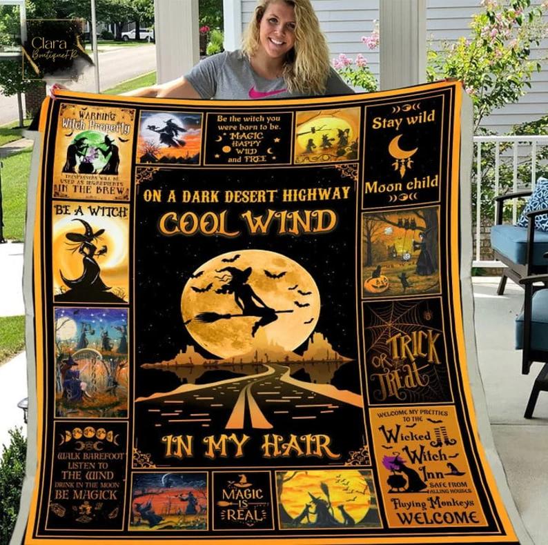 Halloween decorations a dark desert highway cool wind in my hair fleece blanket, mink sherpa blanket, halloween blanket, halloween gift idea, witch blanket Quilt Blanket