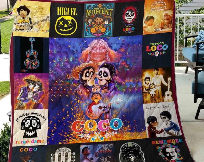 Halloween decorations coco fleece blanket, coco cartoon blanket, miguel coco blanket, birthday gifts for kids, christmas gifts, halloween gifts Quilt Blanket
