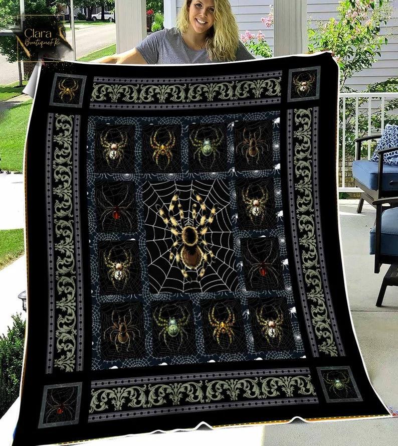 Halloween decorations the spider versions fleece blanket, mink sherpa blanket, halloween blanket, spider webs quilt, spider quilt Quilt Blanket