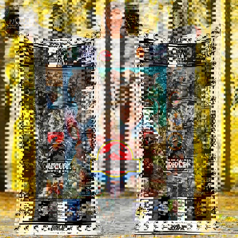 Jurassic park movie fleece blanket, mink sherpa blanket, jurassic park blanket, fossil dinosaur quilt, science fiction action film blanket Quilt Blanket