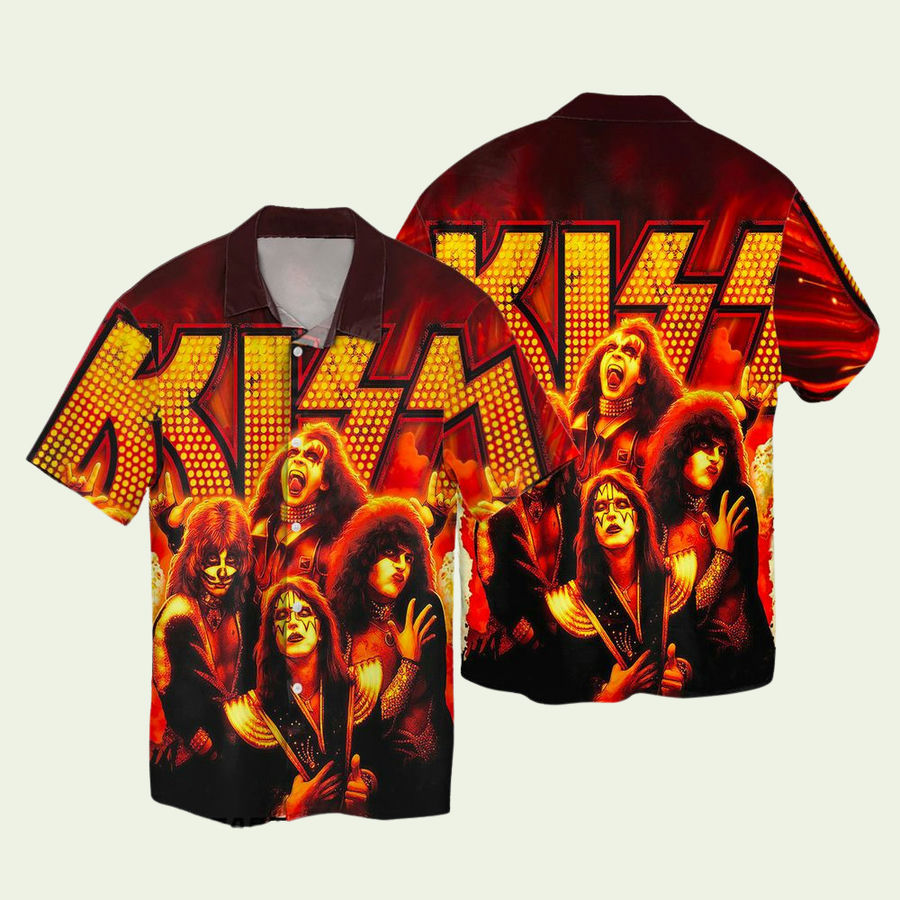 Kiss rock band four members hawaiian shirt Hawaii Shirt Shorts & Flip Flops