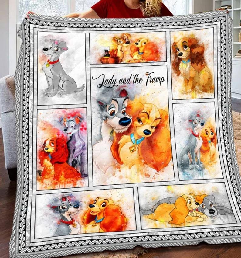 Lady and the tramp blanket, lady and the tramp fleece blanket, couch sofa blanket, lady and the tramp gift, christmas gifts Quilt Blanket