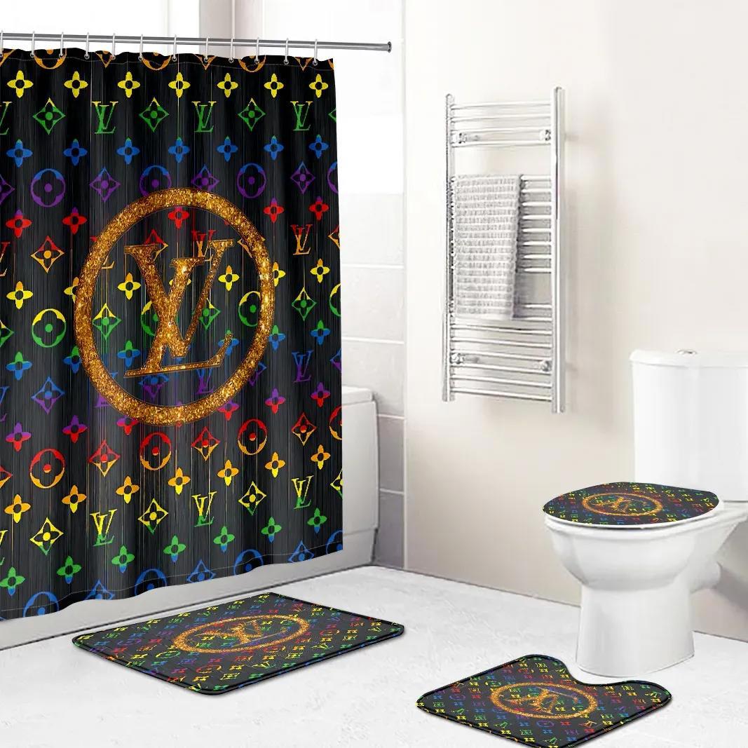 louis vitton rainbow colors full bathroom sets luxury fashion brand hypebeast bath mat home decor Bathroom Set
