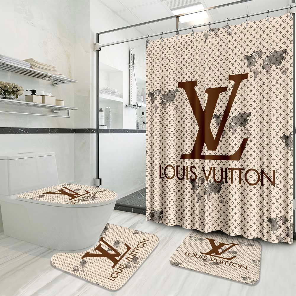 Louis vuitton bathroom set luxury shower curtain waterproof luxury brand hot 2023 82 Bathroom Accessory Sets