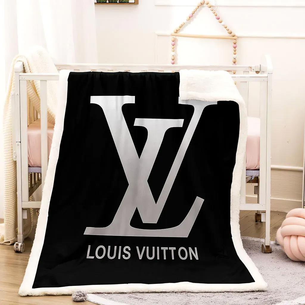 Louis vuitton black white big logo luxury brand premium blanket fleece home decor 46 Blanket Fleece