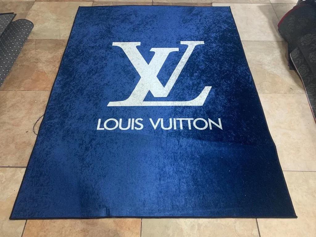 Louis vuitton blue logo type 734. Upgrade Your Living Room with Luxury Home Decor: Area Carpets, Floor Decor, Door Mats, and Hot Gift Items with style a High-End Fashion Brand Rectangle Rug